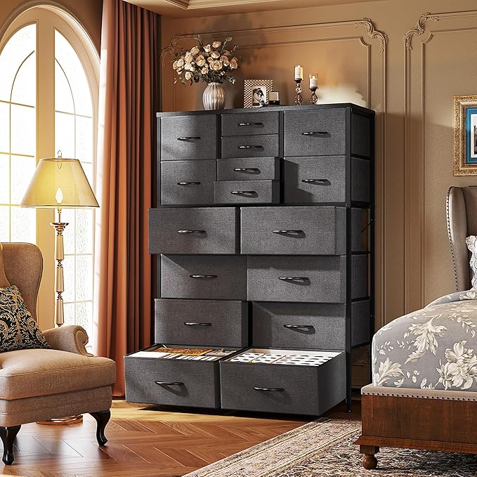 57“H Dresser for Bedroom with Drawers,Fabric Dressers & Chests of Drawers for Bedroom,Large Dresser, Sturdy Metal Frame & Wood Top,Entryway, Hallway(Grey)