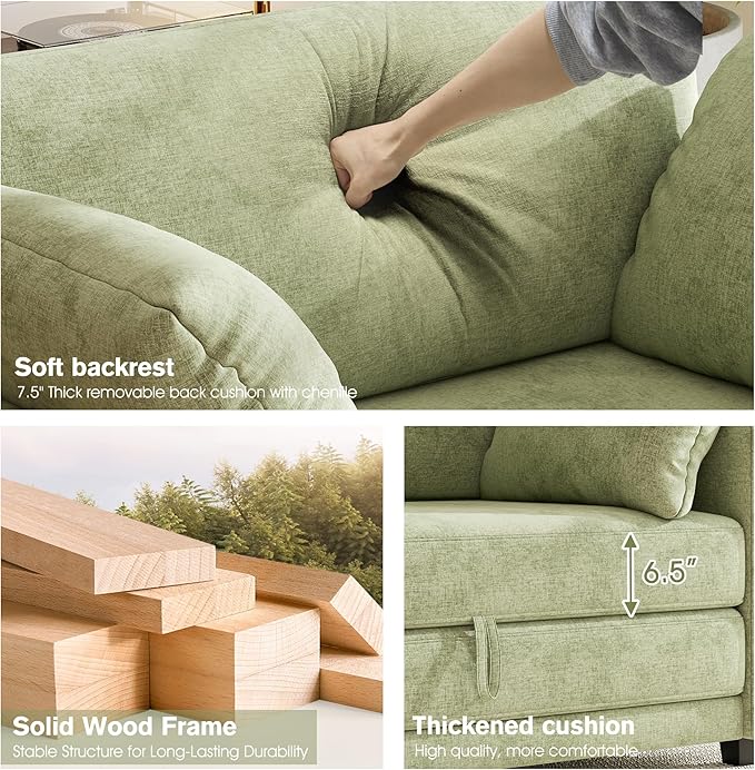51" Loveseat Sleeper Sofa Bed, Chenille Convertible Floor Sofa Bed for Small Spaces, Folding Couch Bed with Deep Seat, 2 Pillows & Solid Frame, Pull Out Couch for Living Room, Light Green