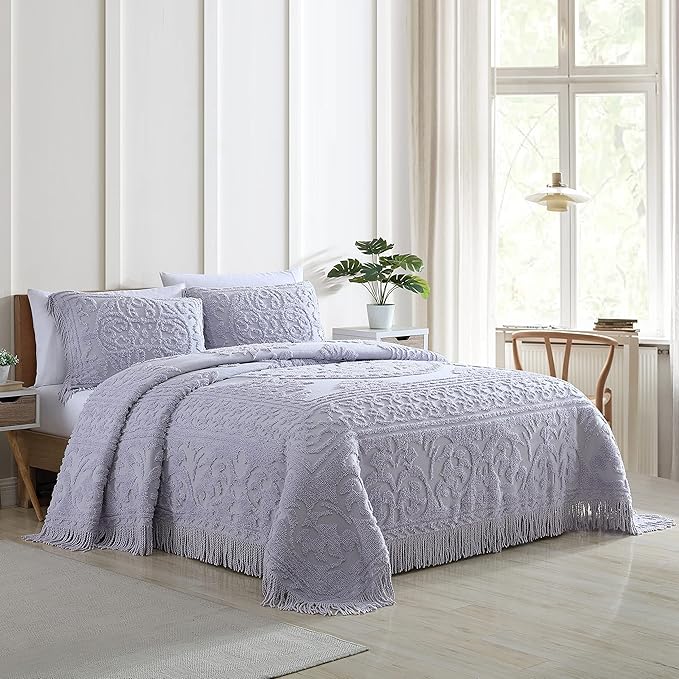 Beatrice Home Fashions Medallion Chenille Bedspread, King Sham, Lavender