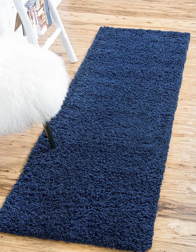 Unique Loom Solid Shag Collection Area Rug (2' 6" x 19' 8" Runner, Sapphire Blue/ Navy Blue)