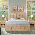 ACCOHOHO Queen Size Bed Frame Modern with 52" Tall Arched Recessed Headboard and 4 Drawers, Solid Wood Slats Support, Wood Platform, Noise Free, No Box Spring Needed, (Natural Oak)