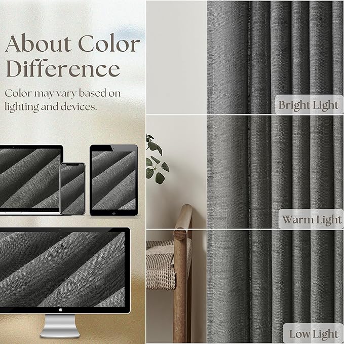 Charcoal Grey Pinch Pleated Linen Cafe Curtains 45 Inch Length 2 Panels for Dining Room Kitchen Bedroom Semi Sheer Pleat Drapes with Hooks Rings Light Filtering Short Window Curtain Cabinet 40x45