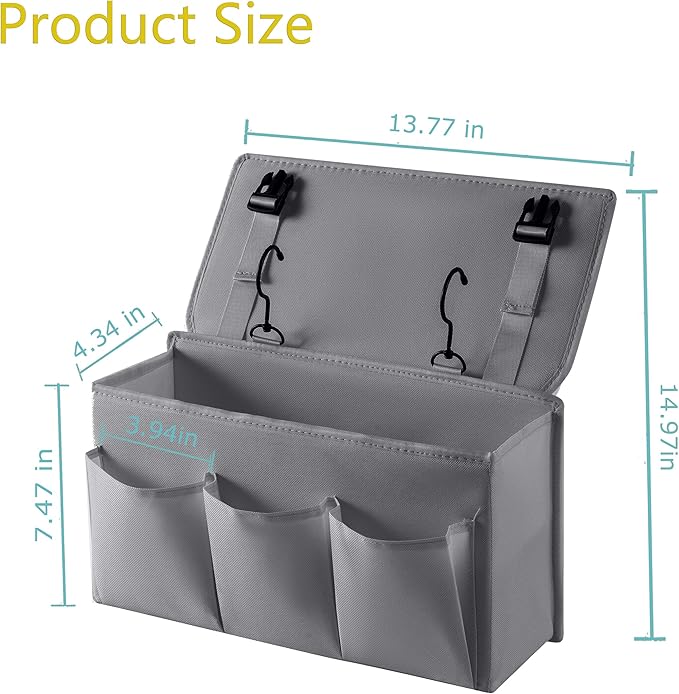 LASAMOLL Bedside Caddy Bedside Storage Organizer,Bed Caddy With Thickened Material Suitable for Homes, Dormitories, Hospitals, Cribs, RVs，Great for Magazines,Books,Remote, Phone (Grey)