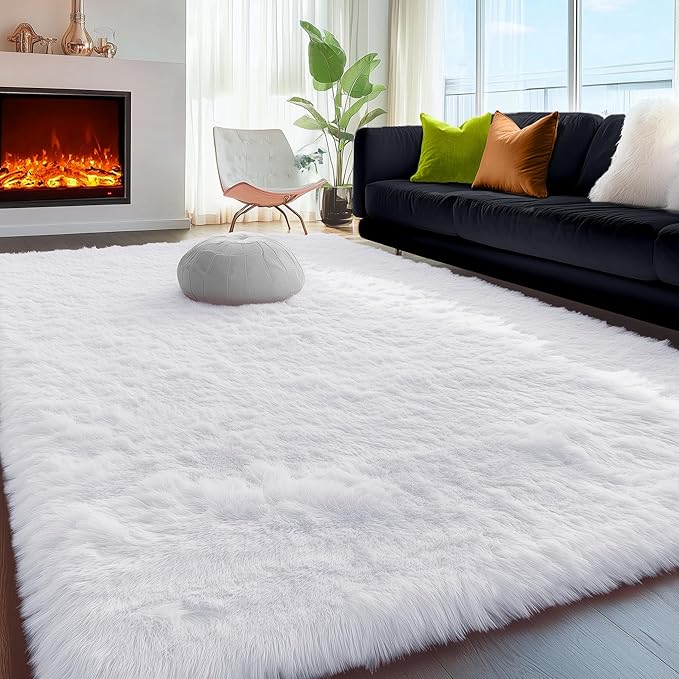 PAGISOFE Soft Comfy White Area Rugs for Bedroom Boys Living Room Fluffy Shag Furry Carpet for Kids Room Soft Shaggy Bedside Cream Rug, Plush Office Rugs Indoor Floor Rugs 4' x 6', Nursery