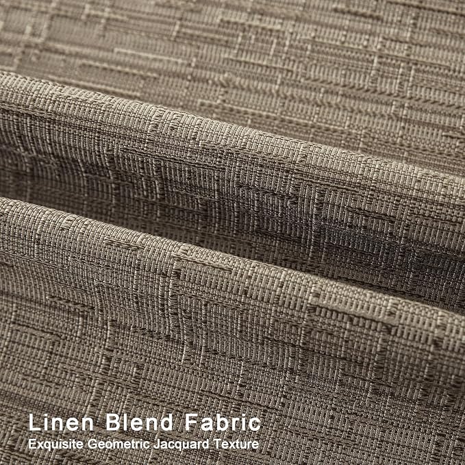 Jacquard Linen Curtains 96 inch Length 2 Panels Thick Faux Linen Blended Window Drapes Burlap Textured Curtains with Grommet for Living Room Bedroom Farmhouse (52x96 Dark Coffee) Natural