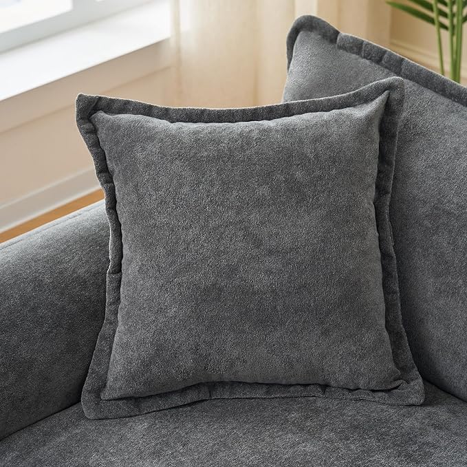 KEIKI Set of 2 Oversized Accent Chairs, Comfy Chenille Upholstered Armchairs with Side Storage Pockets, Deep Seat Reading Chairs for Living Room, Bedroom, or Apartment, Gray