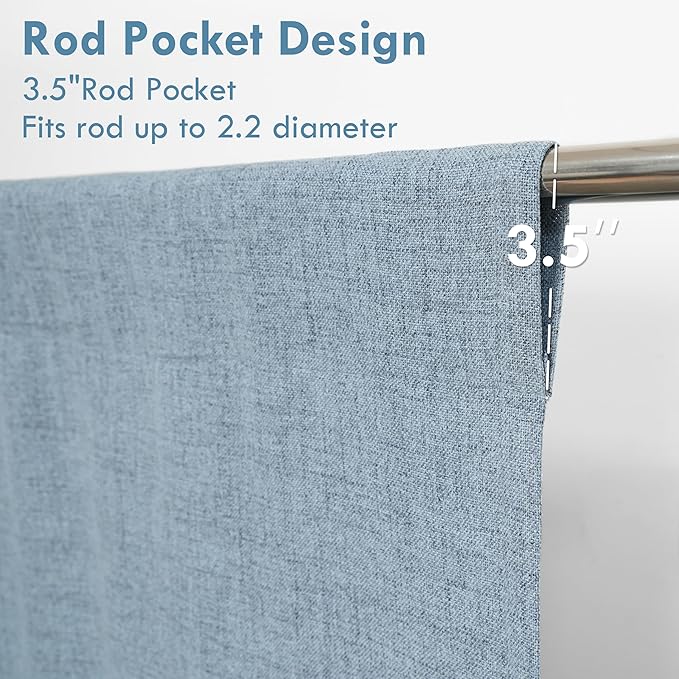 DriftAway Double Layer Linen Blackout Tie Up Curtains Thermal Insulated Fully Lined Balloon Roman Shade Bathroom Window Adjustable Rod Pocket for Small Window 31 Inch by 47 Inch Dusty Blue