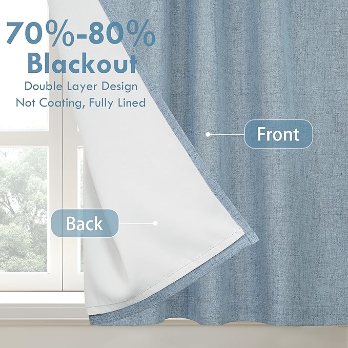 DriftAway Double Layer Linen Blackout Tie Up Curtains Thermal Insulated Fully Lined Balloon Roman Shade Bathroom Window Adjustable Rod Pocket for Small Window 45 Inch by 63 Inch Dusty Blue