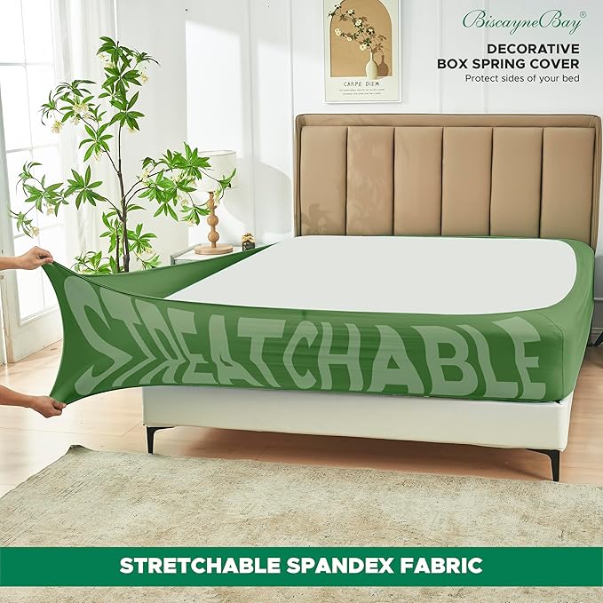 Biscaynebay Decorative Box Spring Cover Full & Full XL Size, Sage Luxurious Jersey Knitting Stretchy Wrap Around 4 Sides Bed Skirt for Home/Hotels, Easy Fit Wrinkle & Fade Free Machine Washable