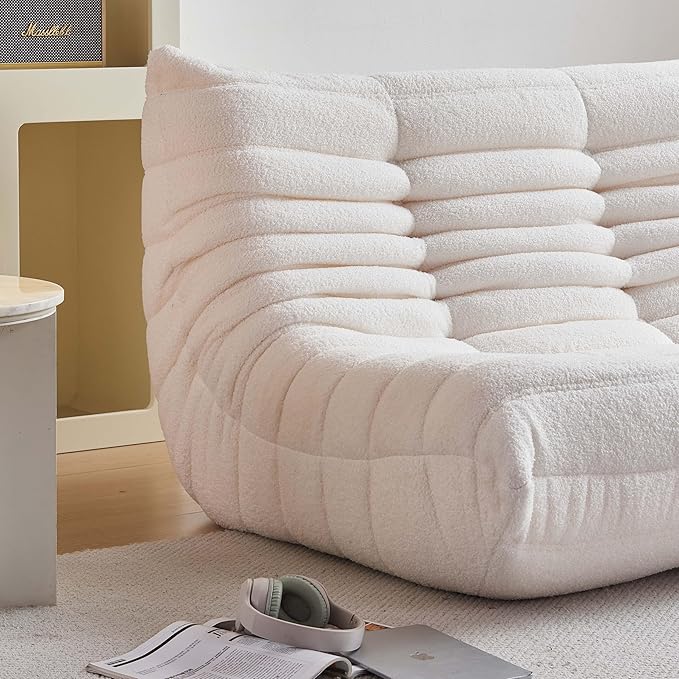 Bean Bag Chair for Adults, Oversized Loveseat Fireside Chair Comfy Bean Bag Couch, 2 Seater Lazy Sofa Couch Memory Foam Floor Chair Loveseat for Living Room, Bedroom Apartment Office (Beige)