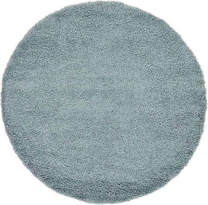 Unique Loom Solid Shag Collection Area Rug (6' 1" Round, Light Slate Blue)