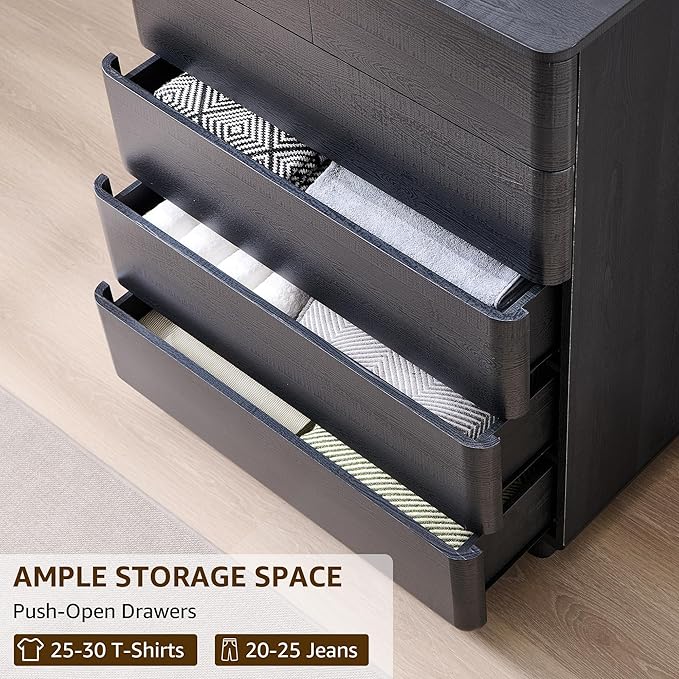 ACCOHOHO 6 Drawer Dresser for Bedroom, 42 Inch Tall Modern Chest of Drawers, Push-to-Open Wood Storgae Organizer with Large Drawers for Bedroom, Living Room, Hallway, Black