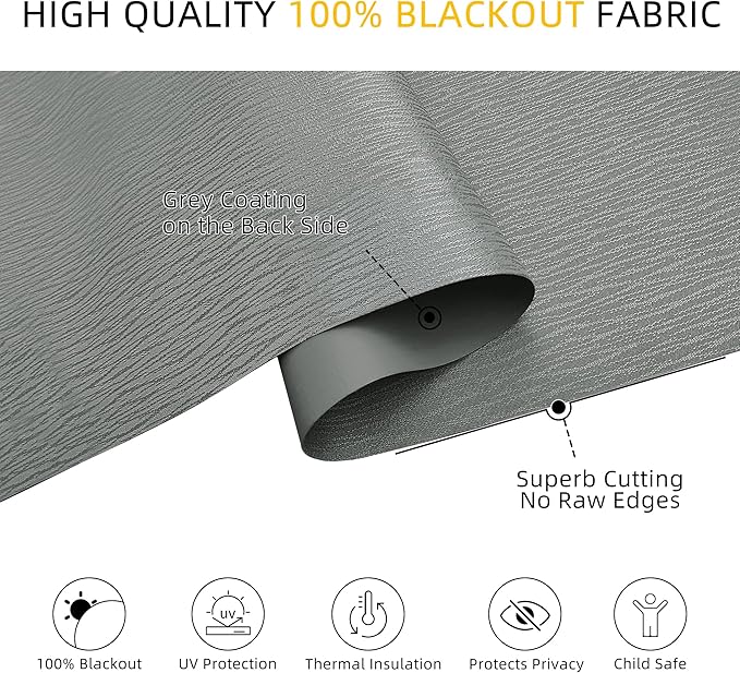 ChrisDowa Cordless Blackout Roller Shades for Windows, Striped Free-Stop Window Blinds with Privacy, Thermal Insulated Window Shades for Home, Office and Door. Grey, 20" W x 72" H