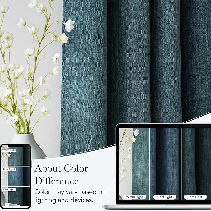 NICETOWN Faux Linen Greyish Green Blackout Curtains 84 inches Long for Living Room - Privacy Panels for Bedroom, Modern Farmhouse Style Easy Care Grommet Top, 2 Panels, W52 by L84