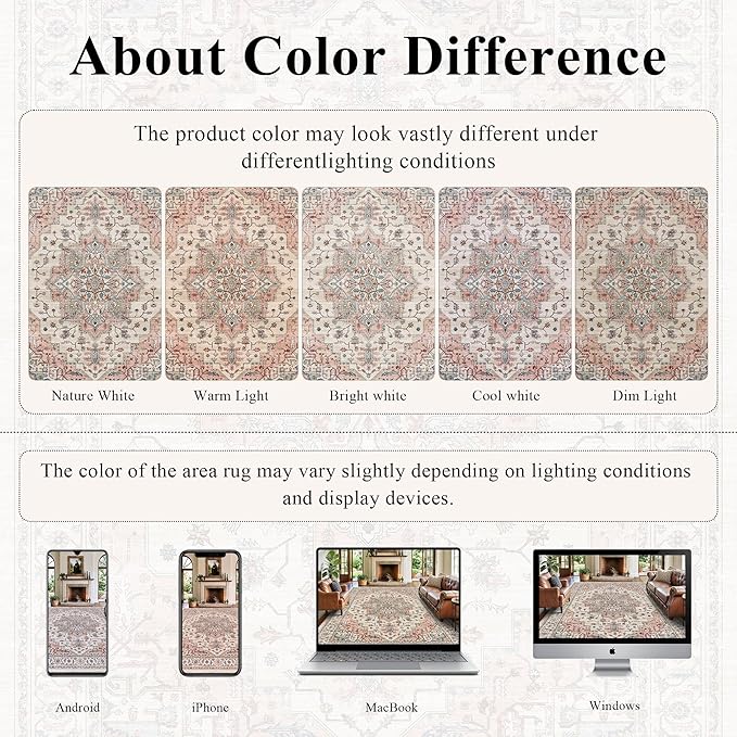 9x12 Large Area Rugs for Living Room Ultra-Soft Washable Rug Vintage Distressed Non-Slip Low Pile Stain Resistant Carpet for Bedroom Dining Room Kitchen Office