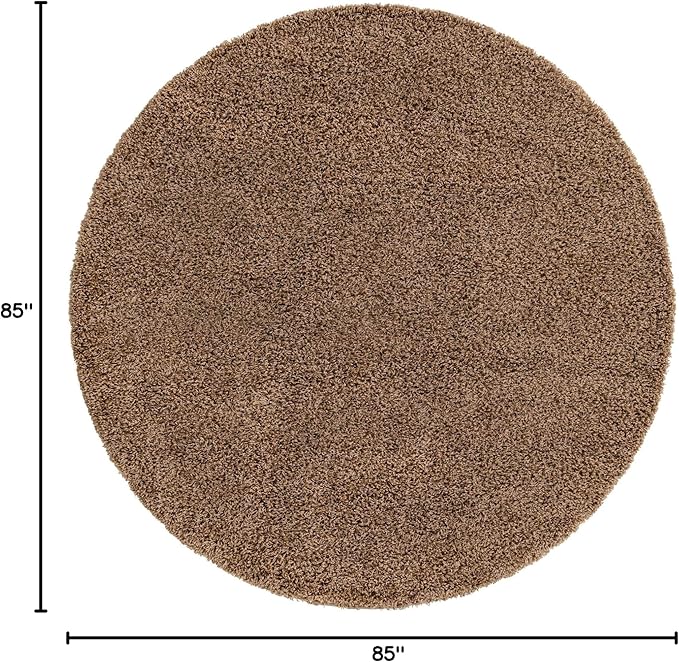 Unique Loom Solid Shag Collection Area Rug (7' 1" Round, Sandy Brown)