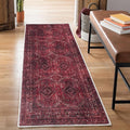 Bloom Rugs Washable Non-Slip 7 ft Runner - Dark Red Traditional Bordered Runner for Entryway, Hallway, Bathroom, and Kitchen - Exact Size: 2.5' x 7'