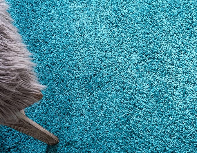 Unique Loom Solid Shag Collection Area Rug (2' 6" x 13' 1" Runner, Deep Aqua Blue)