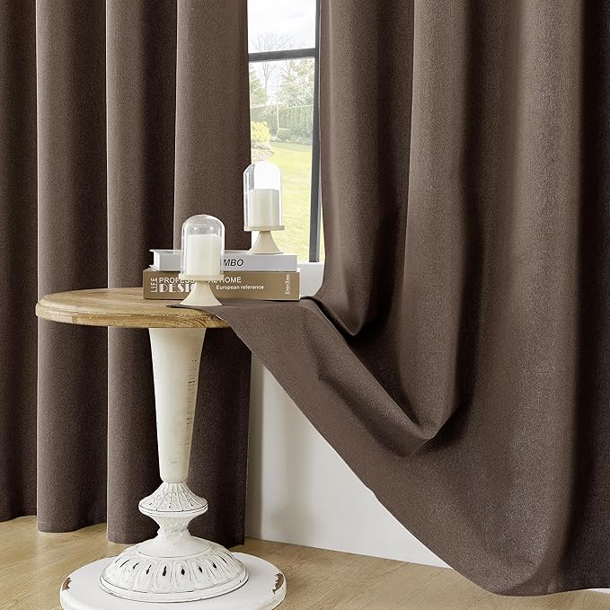 ChrisDowa 100% Blackout Brown Solid Curtains 45 Inches Long 2 Panels for Bedroom Living Room,Farmhouse Room Darkening Thermal Insulated Soundproof Grommet Top Window Treatment Drapes,52x45