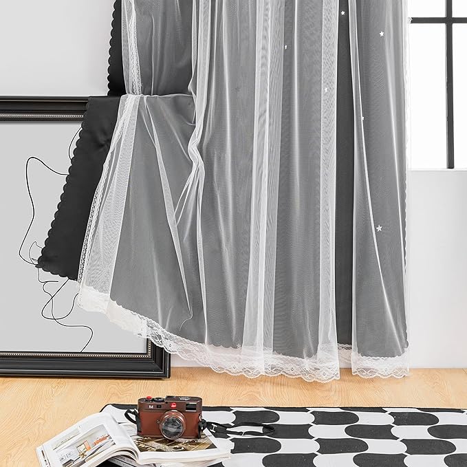 XiDi Curtains for Bedroom Decor, Rainbow Black 52/90/1