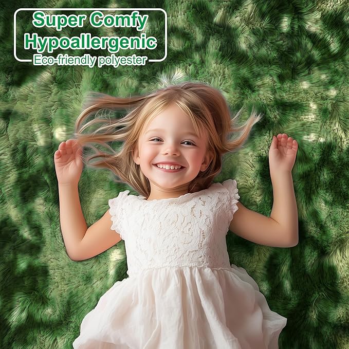 PAGISOFE Fluffy Dark Green Rugs for Living Room 5x8, Modern Abstract Bedside Carpets, Plush Rug High Pile Emerald Green Rugs for Kids Boys Girls Teen Dorm Nursery Room Decor Aesthetic, No-Shedding