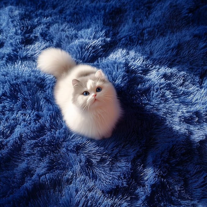 PAGISOFE Blue Rug 4x6 Ft Fluffy Shag Rugs for Bedroom Soft Fuzzy Shaggy Blue Rugs for Living Room Carpet Nursery Floor Boys Room Dorm Rug Kids Playroom Navy Area Rug Teen Home Decor