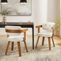 Art Leon Modern Dining Chairs - Set of 2 Mid Century Dining Chairs Fabric Upholstered Swivel Chairs Comfy Desk Chair No Wheels Accent Arm Chair for Kitchen Living Room Study, Off White/Walnut
