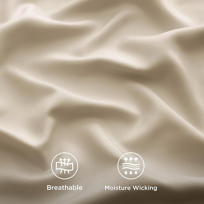 Bedsure Cooling Sheets Twin, Rayon Derived from Bamboo, Cooling Sheets, Breathable & Soft, Deep Pocket Up to 16 Inches, Hotel Luxury Silky Bedding for Hot Sleepers, Beige