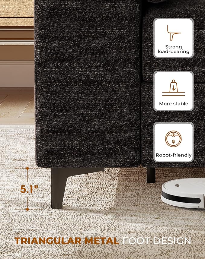 88.97" Modern Sofa Couch for Living Room, Deep Seat Sofa with 8”Cushion, Comfy 2-Seater Chenille Loveseat Sofa with Convertible Armrest, Removable Sofa Cover, High Leg (Dark Gray)