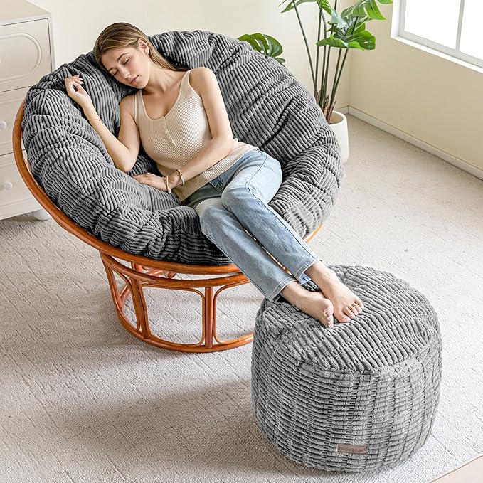 HIGOGOGO Pouf Ottoman Stuffed Round Modern Foam Filled Foot Rest Poufs for Living Room Chair Decorative 20 X 15 Inches Boho Relax Stool for Wedding Christmas Party, Light Grey