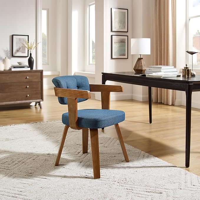 Art Leon Mid Century Modern Dining Chairs - Set of 2 Comfy Fabric Upholstered Swivel Dining Chairs Home Office Chair No Wheels Accent Arm Chair with Wood Legs for Kitchen Living Room Bedroom, Blue