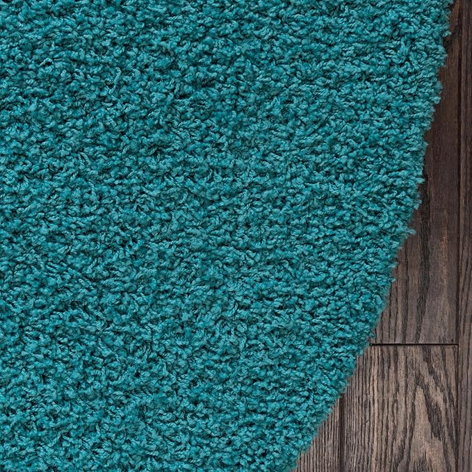 Unique Loom Solid Shag Collection Area Rug (3' 3" Round, Deep Aqua Blue)