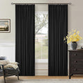Black 80 Inch Pinch Pleated Black Out Curtains 2 Panel Set for Living Room Pinch Pleat Linen Drapes with Liner 80 Inches Long 100% Blackout Light Blocking Energy Saving Curtain for Dining Bedroom