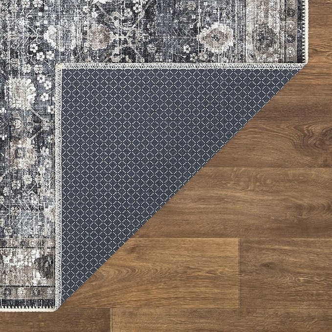 Bloom Rugs Washable Non-Slip 9' x 12' Rug - Black/Brown Traditional Area Rug for Living Room, Bedroom, Dining Room, and Kitchen - Exact Size: 9' x 12'