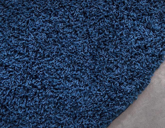 Unique Loom Solid Shag Collection Area Rug (8' Round Sapphire Blue/Navy Blue)