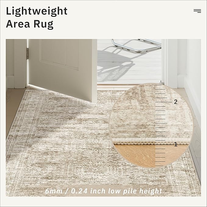 Runner Rug 2'x10' Washable Non-Slip Runner Rugs for Kitchen Bathroom Laundry Room Brown Vintage Floor Carpet Runners for Hallway Entryway