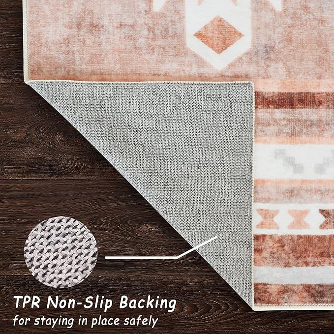 Runner Rug 2x10 Machine Washable Rug with Non-Slip Backing, Ideal for Kitchen Hallway Entryway Laundry Room - Western Style, Durable, Easy Clean, Low Pile Carpet Runner, Camel