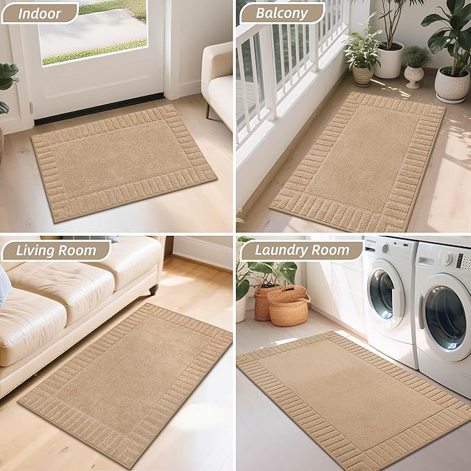 BEQHAUSE Door-Mat Non-Slip Front Doormat Low-Profile Entrance Mats for Front Door Entry Resist Dirt Washable Doormat Absorbent Entryway Door Mat,Taupe,36"x60"