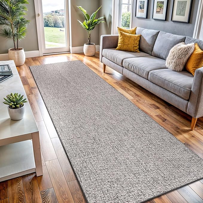 Easy Jute Runner Rug 2x7 Indoor Outdoor Natural Rugs Solid Fiber Rug Woven Area Rug Boho Easy Clean Inside Carpet for Living Room Bedroom Dining Room Hallway or Outdoor Patio Porch (2 X 7 Silver)