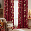 NICETOWN 2 Panels Christmas Curtains W52 x L84 in, Gold Foil Christmas Tree Printed Thermal Insulated Curtains, Xmas Theme Holiday Decor for Bedroom Living Room, Xmas Gifts Drapes, Burgundy Red