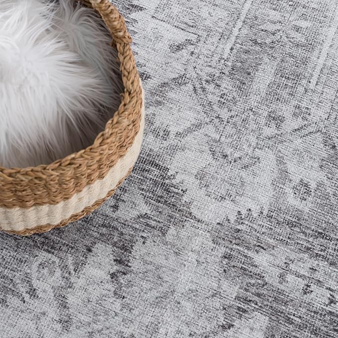 Bloom Rugs Washable 5' x 7' Rug - Ivory/Silver Gray Traditional Area Rug for Living Room, Bedroom, Dining Room, and Kitchen - Exact Size: 5' x 7'