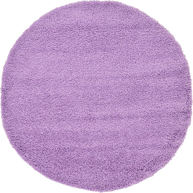 Unique Loom Solid Shag Collection Area Rug (6' 1" Round, Lilac)