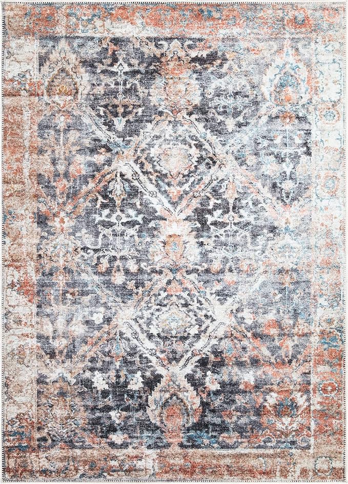 Bloom Rugs Washable Non-Slip 5' x 7' Rug - Orange/Black Traditional Area Rug for Living Room, Bedroom, Dining Room, and Kitchen - Exact Size: 5' x 7'