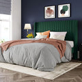 Allewie Full Size Bed Frame/Velvet Upholstered Platform Bed/Vertical Channel Tufted Wingback Headboard/Strong Wooden Slats/No Box Spring Needed/Easy Assembly/Green