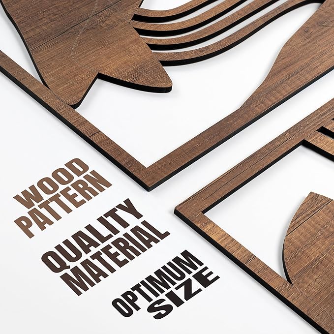 qmmp Modern Wooden Wall Sculptures - Set of 3 - Home Decor Accent - Large Wall Art for Living Room, Bedroom, Office - Easy Installation (Walnut, Large - Abstract Shapes)