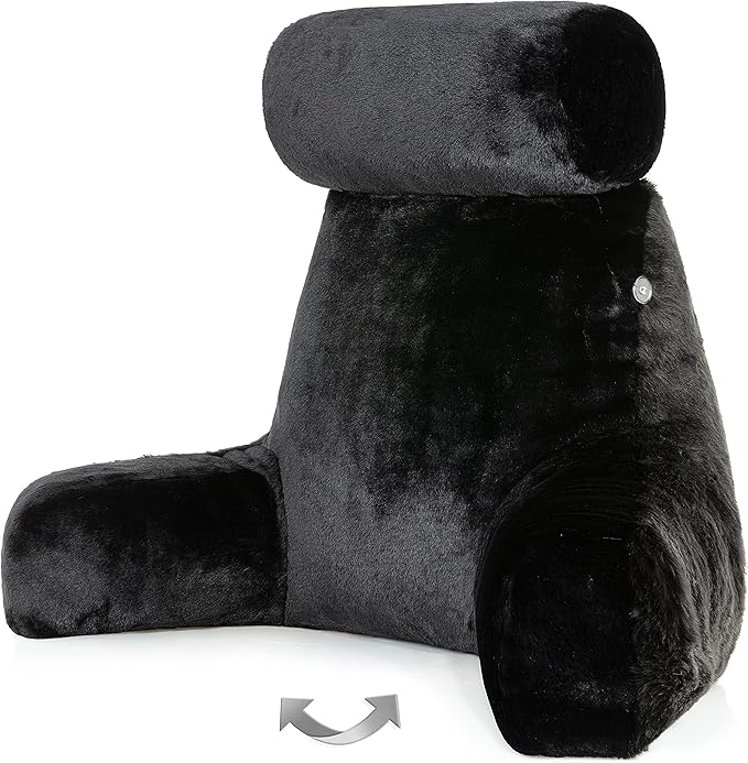 Husband Pillow Medium Limited Baby Black Panther Backrest, 2-Tone Reversible Double Sided Fabulous Faux Fur Reading & Bed Rest Pillow with Arms & Neck Roll, Adjustable Memory Foam - Extremely Comfy
