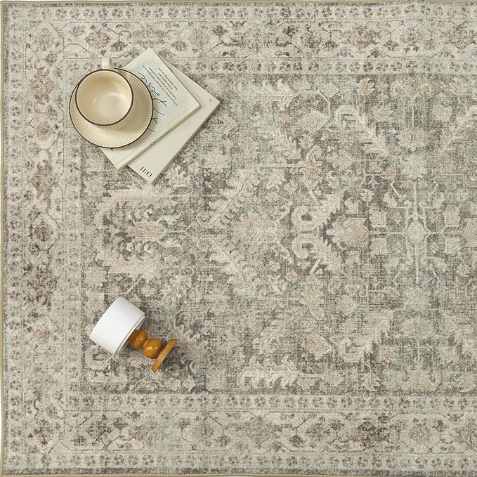 Brown 4x6 Entryway Rug Vintage Area Carpet Indoor Office Washable Door Mat Entrance Small Low Pile Traditional Distressed Retro Accent Throw Rug Non Slip Kitchen Bathroom