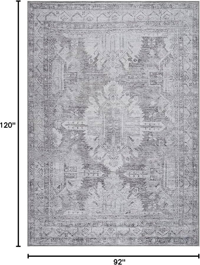 Bloom Rugs Washable 8' x 10' Rug - Ivory/Silver Gray Traditional Area Rug for Living Room, Bedroom, Dining Room, and Kitchen - Exact Size: 8' x 10'