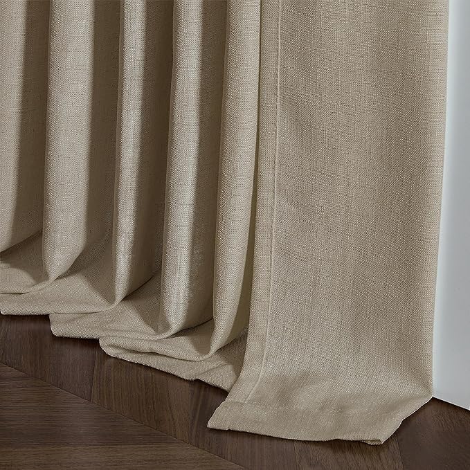 Greige 80 Inches Long Linen Curtains for Living Room Pinch Pleat Hooks for Living Room Back Tab Thick Linen Textured Pleated Drapes Light Filtering Tan Taupe Bedroom Window Curtains 80 Inch Length