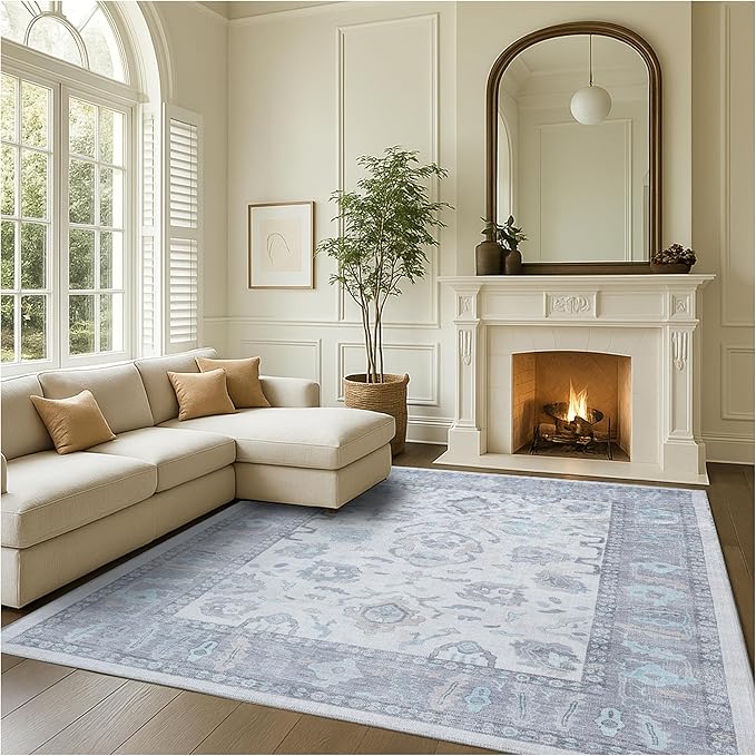 Fame Rugs Gray Modern Oushak Rug 3x5, Washable Vintage Turkish Colorful Oriental Antique Inspired Foldable Small Area Rugs, Luxury Living Room Bedroom (384GB, 2'6" x 5')